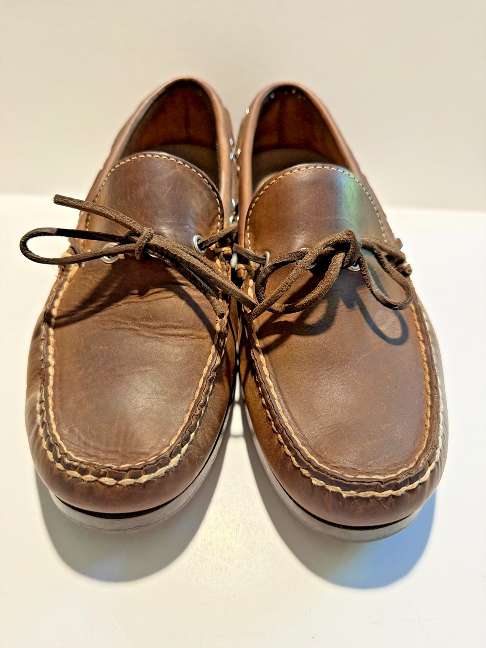 LL Bean Mens Camp Moc II Brown Leather Moccasins Boat Shoes Drivers 8.5 D 130448